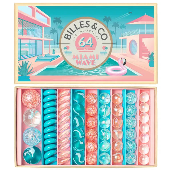 Billes & Co Box mit 64 Murmeln *Miami Wave*
