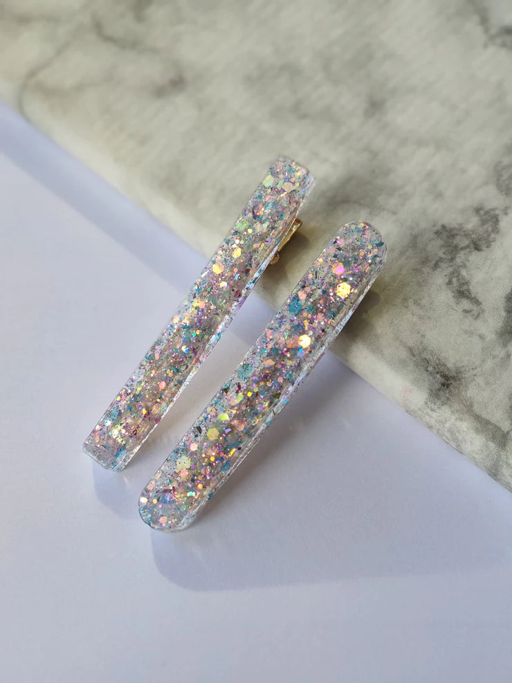 2er Set Resin Haarclips *einhornglitter*